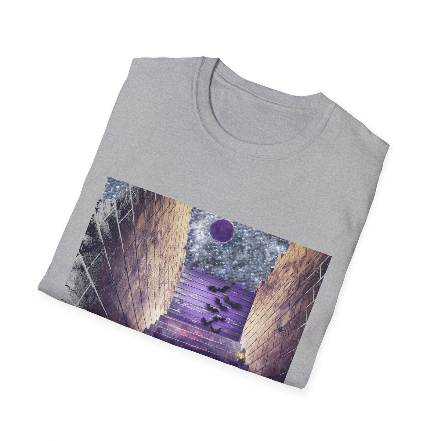 Mystical Stairway Bats Unisex T-Shirt - Softstyle Tee for Dreamers, Perfect for Gifting, Spiritual Occasions, Casual Wear, Art Lovers, [...]