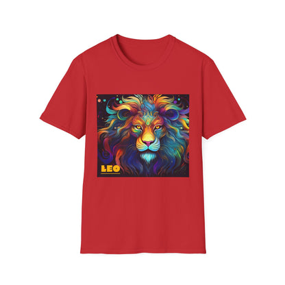 Colorful Leo Unisex Softstyle T-Shirt, Lion Graphic Tee for Animal Lovers, Astrology Shirt, Bold Art Wear, Gift for Leo Zodiac Fans