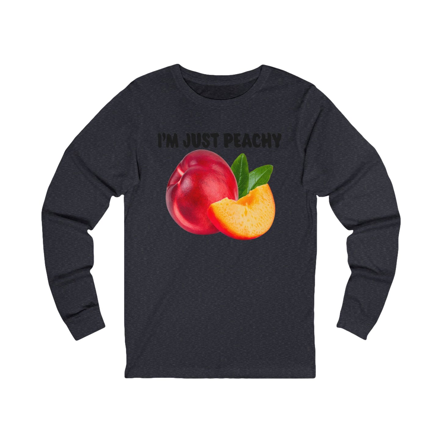 Peachy Unisex Long Sleeve Tee, Casual Wear, Fun Gift, Summer Vibes, Quirky Graphic Tee, Vegan Friendly Clothing