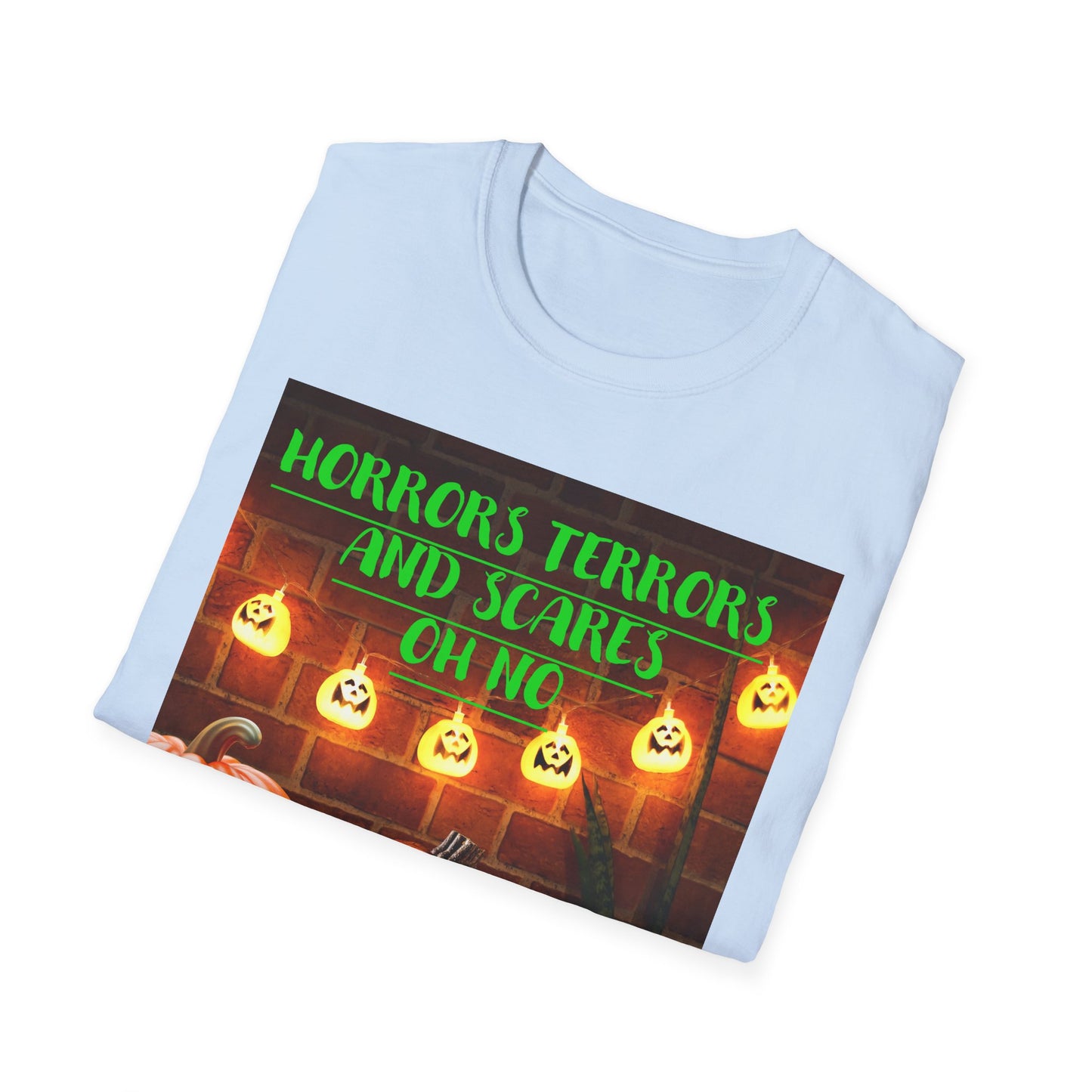 Halloween T-Shirt with Scary Pumpkins and string lights - Horror, Terrors and Scares Oh No